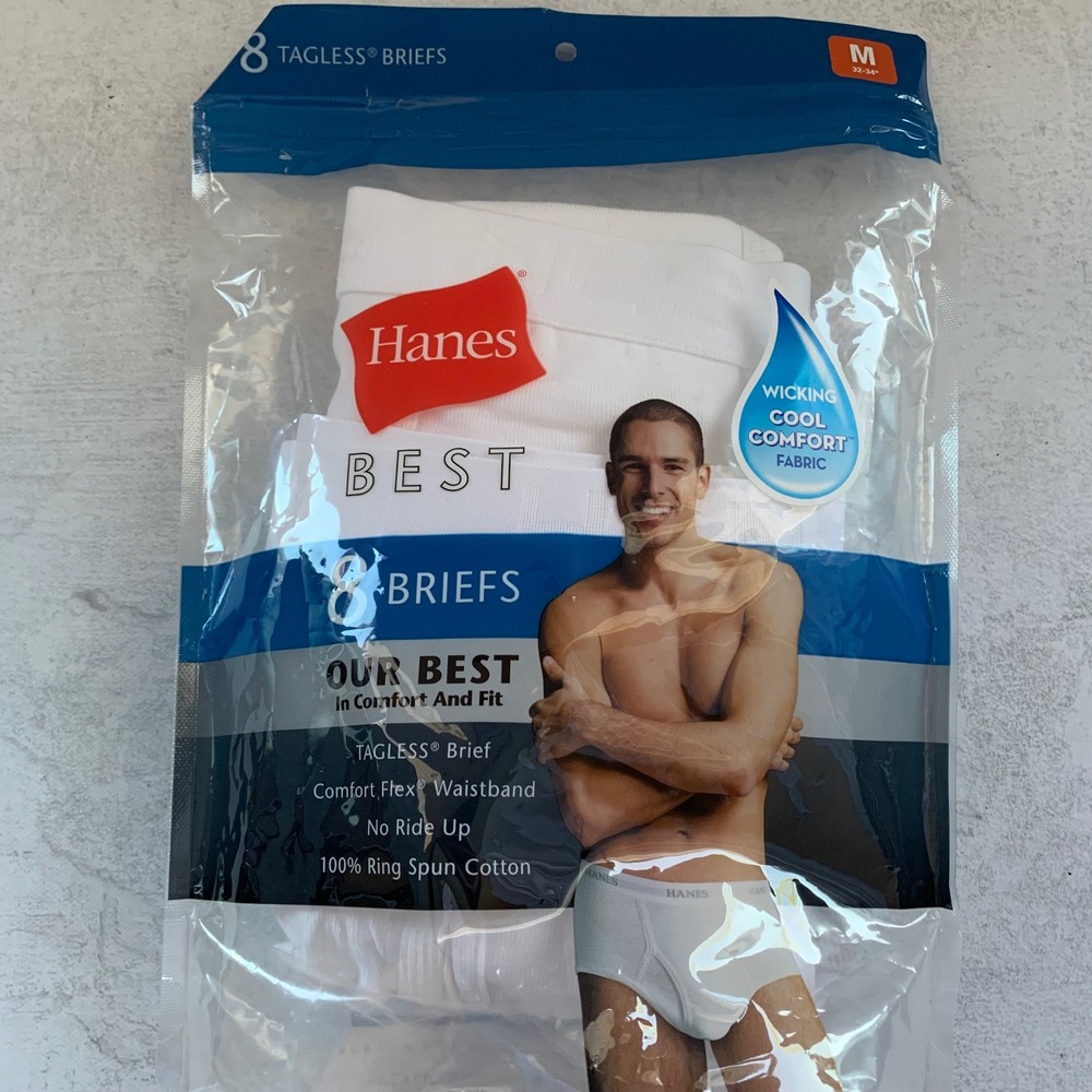 Hanes Mens Size M 8-Pack Tagless Briefs White 100% Cotton Comfort Flex Waistband - Picture 10 of 11